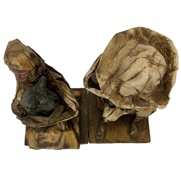 Vintage Pair Mexican Folk Art Paper Mache Sitting Holding Pig Handmade - Picture 12 of 12